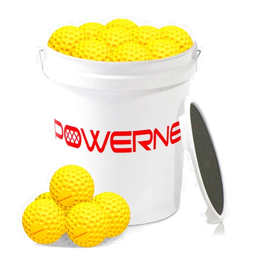 PowerNet Launch F-lite Ultra Light Dimpled Practice Balls Coaching Bucket Bundle for Pitching Machine, Baseball Softball