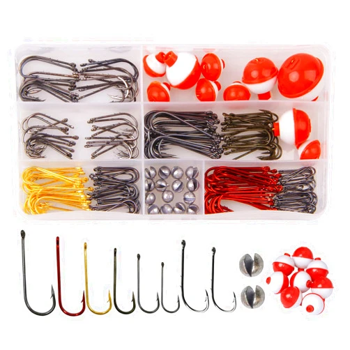 JSHANMEI Fishing Hooks Bobbers Freshwater Tackle Kit 215pcs Fishing Gear Tackle Box Include Fishing Hooks, Fishing Weights, Bobbers for Fishing, Beginners Fishing Equipment Starter Kit for Trout Panfish