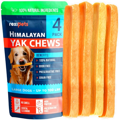 REXIPETS 100% Natural Yak Cheese Himalayan Made Chews for All Breeds - Lactose Free Yak Chews for Small, Medium & Large Dogs - Dental Cleaning Dog Chews Agressive Chewers - Long Lasting Odor & Gluten Free
