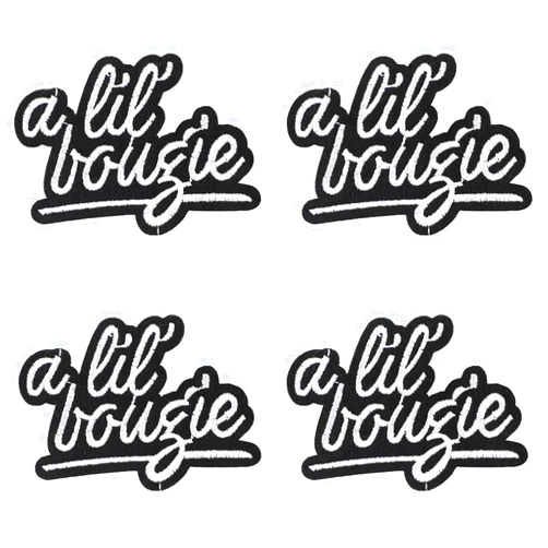 PEUTIER A Lil' Bougie Iron Patches, Funny Iron on Patches Sew on Embroidered Patches Classic Black and White Letters Patches for Jackets Bags Hats Clothes Jeans
