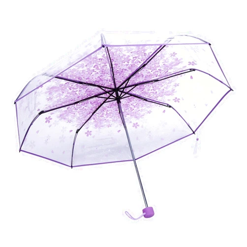 Weohoviy Transparent Folding Umbrella, Fashionable Princess Umbrella Cherry Blossom Four Colors for Girls Boys Students(Light Purple)