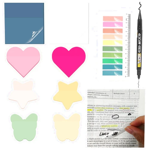 Strinify Transparent Sticky Notes with Marker, 3x3 Clear Sticky Notes 10 Pack, Translucent Translucent Sticky Note See Through School Office Supplies for Book Notes Highlights, Clean Removal (10 Pack)