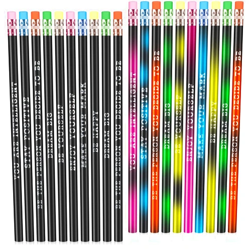 Gersoniel 60 Pcs Operation Christmas Gifts Inspirational Pencils Personalized Pencils with Name Pencils Motivational Pencils for Student Color Changing Mood Pencils for Kid(Black,Fresh Style)