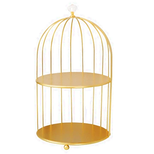DOITOOL 2 Tier Cake Stand Golden Cake Stand Serving Stand Bird Cage Dessert Stand Pastry Candy Plate for Wedding Party Birthday Baby Shower Celebrations Cake Stand 14.15X7.86in
