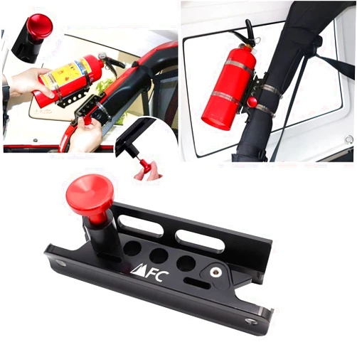 MFC Universal Aluminum Adjustable Roll Bar Fire Extinguisher Mount Holder Compatible with for Jeep Wrangler TJ JK JKU JL JLU Gladiator JT Ford Bronco UTV Polaris RZR Ranger Can Am Maverick