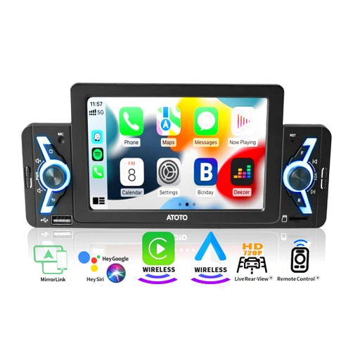 ATOTO F7WE 5inch Single Din Car Stereo Receivers, Wireless CarPlay & Wireless Android Auto, Bluetooth 5.3 IPS Touch Screen Car Radio &DBEF Tech, FM/AM/USB, Phone Link, Voice Assistant, F7G1A5WE-2024