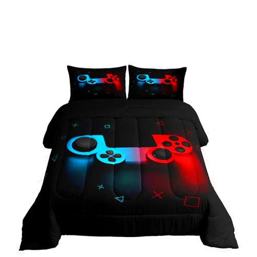 Erosebridal Boys Gamepad Comforter Set Full,Play Gamer Bedding Set Kid Young Man Video Games Down Comforter for Teen Child Game Room Decor Black Classic Retro Gaming Quilt Duvet Set with Controller Button