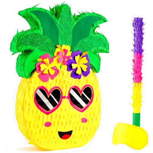 WERNNSAI Small Pineapple Piñata - Piñata with Blindfold and Bat for Girls Boys Kids Piñata for Hawaiian Tropical Luau Party Supplies Summer Fruit Themed Birthday Party Decorations for Fiestas Carnival
