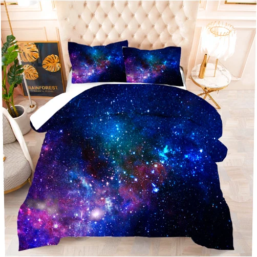 kxry Blue Purple 3D Galaxy Comforter Set Twin Size Outer Space Starry Sky Universe Bedding Sets for Girls Teens Kids 1 Comforter + 1 Pillow Case