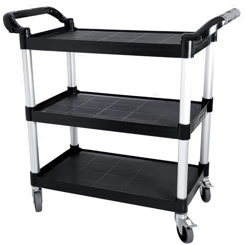 RAYFARMO Plastic Utility Cart with Wheels, 3 Tier Rolling Cart with Lockable Wheels, Heavy Duty 510lbs Capacity Food Service Cart for Office, Restaurant, Kitchen, Home, Warehouse