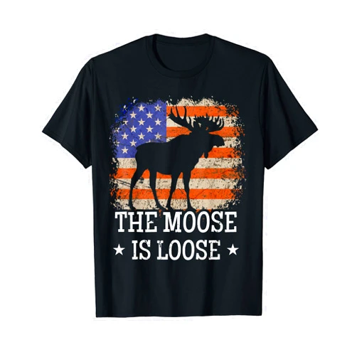Vintage American Flag Moose Vintage Apparel Funny The Moose is Loose Vintage American Flag Moose Lover Women Men T-Shirt