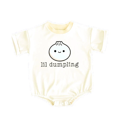HandyKnitArt Lil Dumpling Baby Romper Cute Dimsum Baby Food Little Bao Bodysuit Sushi Roll One Piece Shirt (6-12 Months, lil dumpling-Short Sleeve Sweatshirt)