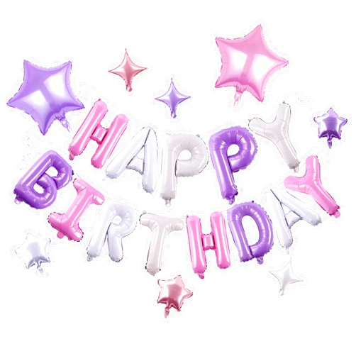 HiParty Birthday Banner, 3D Mylar Foil Happy Birthday Balloons, 26pcs Birthday Party Decorations with 8pcs Star Balloons for Kids Girls Women Adults Ecofriendly Party Supplies, Pantone
