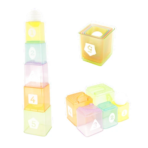 Infantino Cups & Ball Learning Set, Multicolor 6 Piece Set - Includes 1 Ball, 5 Stack & Build Cups, Ages 6 Months+