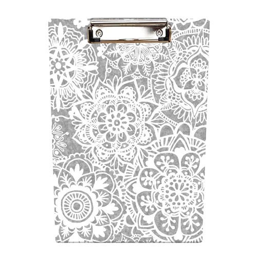 Britimes Clipboard Decorative Office School Hardboard Wood Nursing Clip Board and Pull for Standard A4 Letter Size Ethnic White Black Flower 12.6