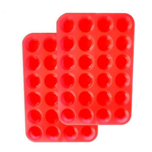 JEWOSTER Mini Muffin &Cupcake Set, 24 Cups 2-Pieces, Nonstick Silicone Baking Pan, BPA Free and Dishwasher Safe, Great for Making Muffin Cakes, Tart, Bread (24 Cups Red,2 PCS)