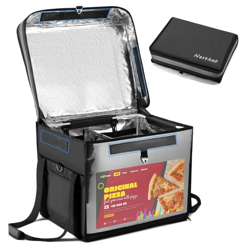 Nesthao Insulated Food Delivery Bag for Delivery,Magnetic Catering Delivery Box with Support Frame/Cup Holders/Drink Carriers,Great for Catering,Restaurants,Delivery Drivers-XXL Fit 14'' Pizza box