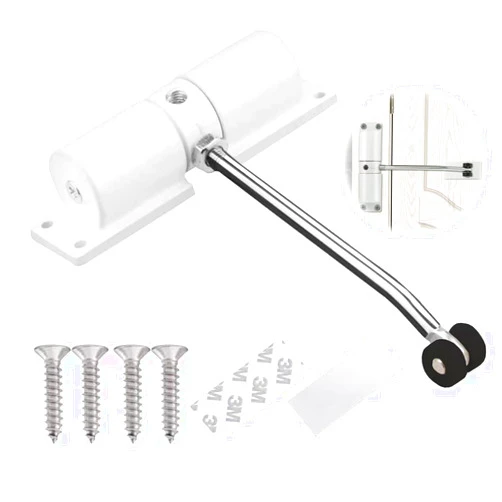 Houlibify Automatic Door Closer, Zinc Alloy Safety Spring Door Closer Adjustable 30 kg Closing Door Hinge (White)