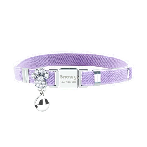 AnNengJing Personalized Safety Elastic Cat Collars with Bell,Laser Customized Stretch Kitten Collars for Girls Boys Cats-Purple