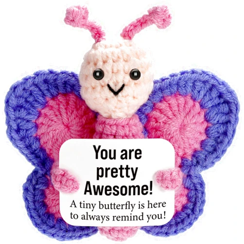 WEYON Positive Crochet Butterfly Gift for Women, Mini Handmade Emotional Support Plush for Friends, Coworkers, Boss, Girls, Teachers on Birthday Christmas Valentines, Mother's Day, Easter