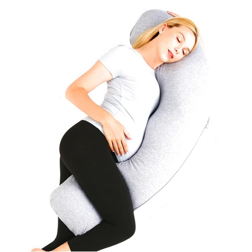 Momcozy Pregnancy Pillows for Side Sleeping, J Shaped Maternity Body Pillow for Pregnancy, Soft Pregnancy Pillow with Jersey Cover for Head Neck Belly Support, Grey
