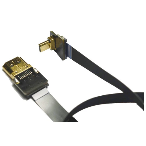 Permanent Long Slim Flat Thin Micro HDMI Cable Micro HDMI 90 degree angle to Standard HDMI Full HDMI Normal HDMI for panasonic lumix GH4 blackmagic BMPCC sony A5000 A6000 A7S A7R (Not for a6300 )80CM Black
