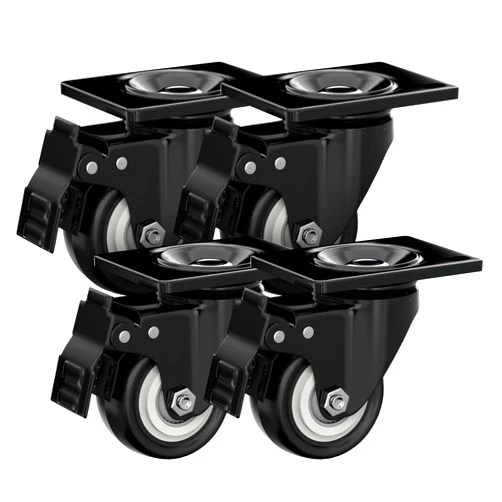 Houseables Caster Wheels 2 Inch, Casters Set of 4 Heavy Duty with Locking Brakes, 600 LB Total Capacity, Black, Metal, Swivel Plate Castors, Rubber Wheel, Castor for Furniture, Dolly, Carts