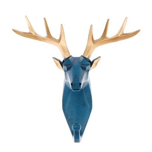 Kepfire Deer Head Hook Antlers Bedroom Single Wall Blue Resin Coat Hook Decorative Nordic Wild Animal Hanging Hook Elegant Creative Mural Mounted Sculpture Bag Key Room