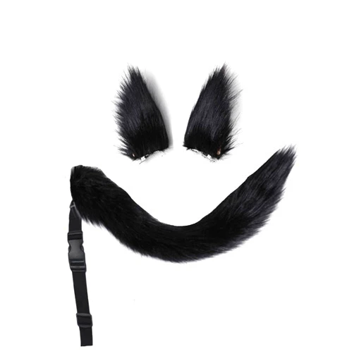 Agymo Black Wolf Ears and Tail Set, Animal Furry Tail and Ears,Christmas Halloween Gifts,Gorou Cosplay Costume Accessory (Black)