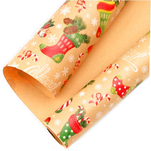 Ribbli Christmas Wrapping Paper Christmas Socks Candy Canes Kraft Wrapping Paper Rolls, Mini Roll-17 Inch x 33 Feet Per roll