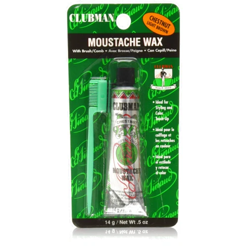 Clubman Pinaud Moustache Wax with Comb Applicator, For Styling & Color Enhancement, Chestnut, 0.5 Oz