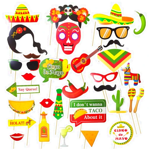 BRTOPMY 32 pcs Fiesta Mexican Photo Booth Props,Cinco De Mayo Mexican Fiesta Party Decoration Supplies, Fiesta Table Decorations,Fiesta Photo Prop Decorations for Mexican Photo Props Decorations Party Favor