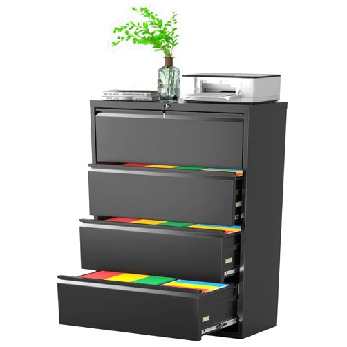 Greenvelly Lateral File Cabinet 4 Drawer, Black Filing Cabinet with Lock, Lockable File Cabinet for Home Office, Locking Metal File Cabinet for Legal/Letter/A4/F4 Size with Hanging Bars&Key