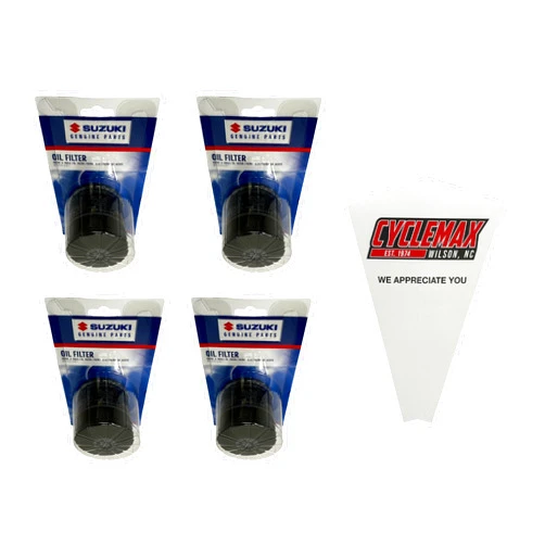 CYCLEMAX Four Pack for Suzuki Oil Filter 16510-07J00 Contains Four Filters and a Funnel