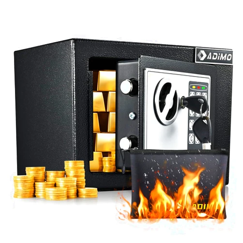 ADIMO Safe Box, Small Safe for College Dorm Room, Money Safe with Fireproof Safe Bag for Cash or Document, Keys &Pass Code Home Safe with Wall Safe Kits, 0.23Cu Ft Hidden Safe for Home Office Hotel Business