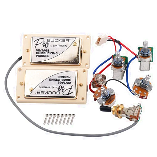 XIYANGJUAN 1 Set ProBucker Alnico Bridge&Neck Pickups with Pro Wiring Harness Pots&3 Way Switches for electric guitar (Gold Cream Ring)