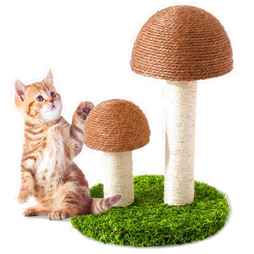 Lihaobm Cat Scratching Post - Mushroom Cat Scratcher Featuring with Natural Sisal Caps Scratch Pole and Sturdy Base for Kittens & Small Cats - Brown