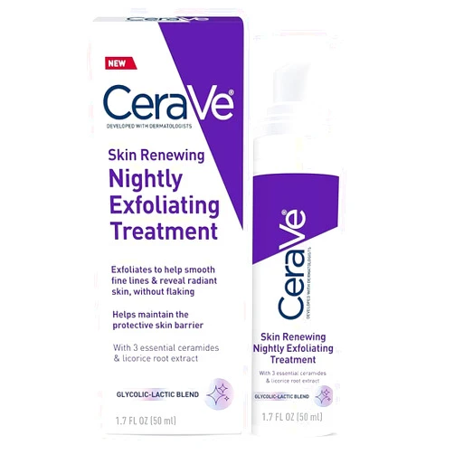 CeraVe Skin Renewing Nightly Exfoliating Treatment, Anti Aging Serum With 5% Blend Of Glycolic Acid & Lactic Acid, Wrinkles & Dark Spot Corrector For Face, Exfoliating Gel, 1.7 Oz