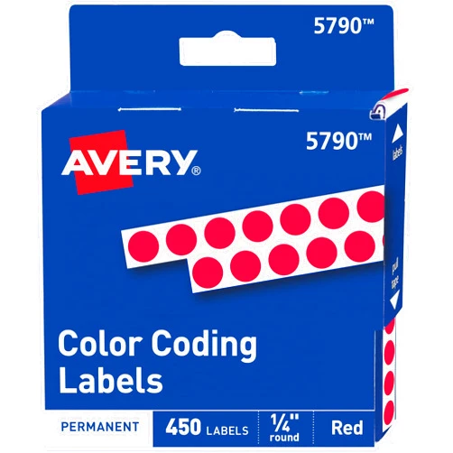 Avery Color-Coding Permanent Labels, 1/4 Inch Round Stickers, Red, Non-Printable, 450 Dot Stickers Total (5790)