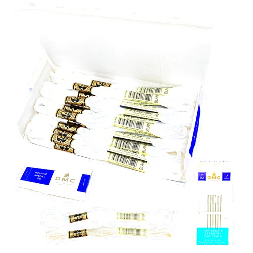 Charming Melodie DMC White Embroidery Floss Kit, 6 Strand 117- Blanc CottonThread 12/ Pack Bundle with 1Skein of Each DMC Ecru/Snow White and DMC Cross Stitch Needles.Premium String/Yarn.Friendship Bracelet Supplies