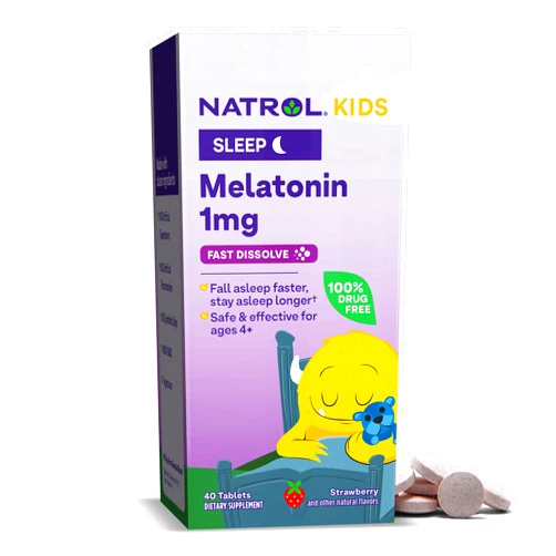 Natrol Kids Fast Dissolve Melatonin 1 mg, Dietary Supplement for Restful Sleep, Sleep Tablets for Kids, 40 Strawberry-Flavored Melatonin Tablets, 40 Day Supply