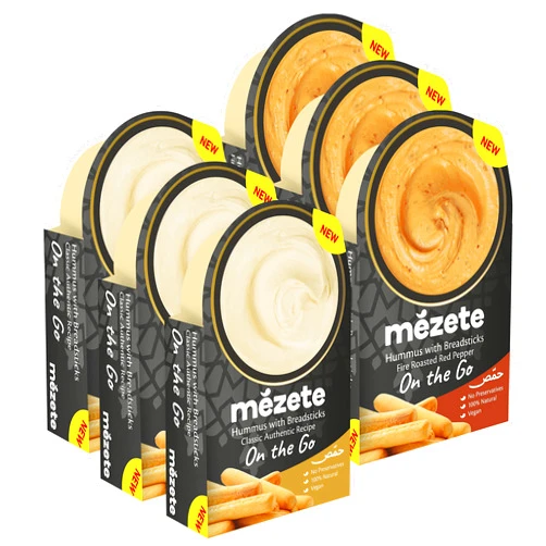 Mezete Tahini Rich On The Go Hummus with Bread Sticks, 100% All-Natural Dips and Spreads, Ready to Go Vegan Dip, Shelf-Stable with No Preservatives and Requires No Refrigeration, 3.2 Ounce (Pack of 6)