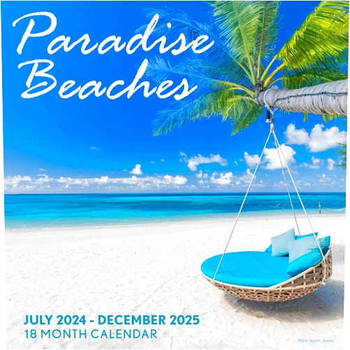 EcoEarth Biodegradable 11x17 Inch (Open) 18-Month Vertical Hanging Wall Calendar, Jul 2024 - Dec 2025 Monthly Calendar, Paradise Beaches
