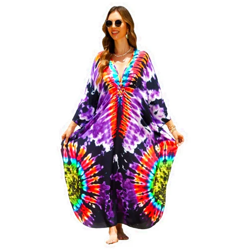 sunforyou Plus Size Kaftan Dresses for Women Loose Batwing Sleeve Bathing Suit Cover Up Lightweight Loungewear