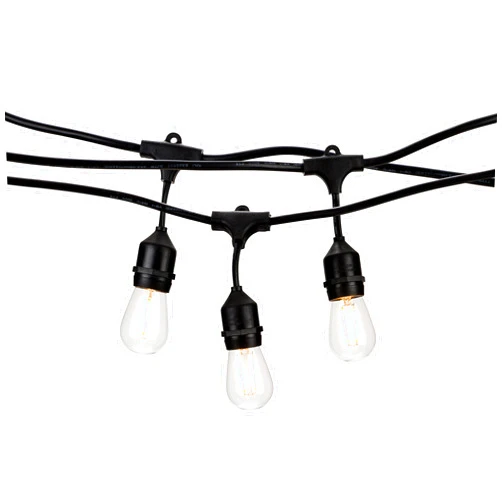 HLO Lighting Outdoor Weatherproof Commercial LED Backyard Bistro Cafe Patio Light String, 48Ft Vintage Edison Porch Strand, 2Ft Spacing, 24 Hanging Sockets, Dimmable Plastic Bulbs, UL Listed