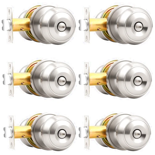 Probrico Privacy Interior Door Knobs Bed and Bath Handles Keyless Sain Nickel Locksets, 6 Pack
