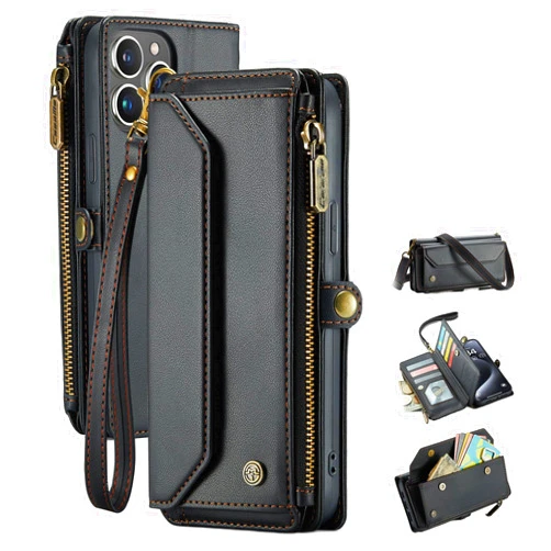 Zlimpty Personalised Card Holder Zipper Wallet Crossbody Phone Case, Personalized Wallet Case with Long Shoulder Strap for iPhone 15 14 13 12 11 Pro Max (Black,for 13ProMax)