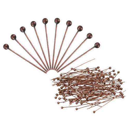 PATIKIL 100Pcs Red Copper Ball Head Pins Jewelry Making 24 Gauge 20mm Wire Head Pins Brass Round Ball Head Pins Metal End Head Pins for DIY Craft Necklaces Bracelets Earrings