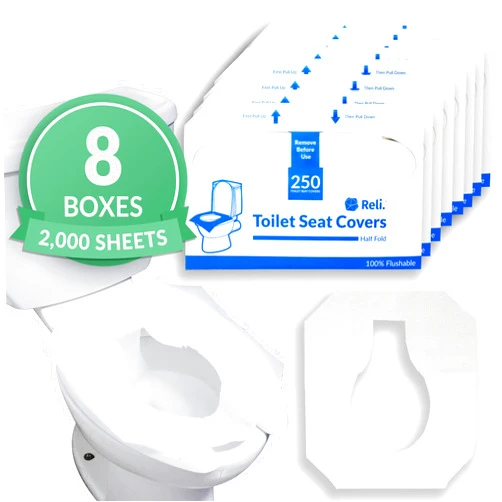 Reli. Toilet Seat Covers (2000 Pcs, 8 Packs of 250) | Disposable Toilet Seat Cover - Flushable - 14x16