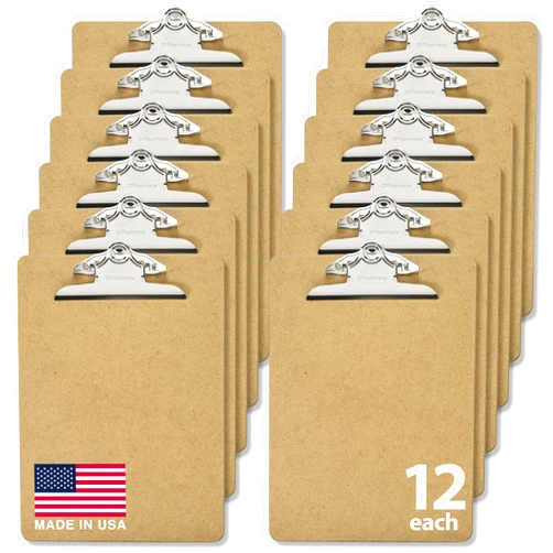 Officemate Recycled Wood Clipboards, 6 Inch Clip, 12 Pack Clipboards, Letter Size (9 x 12.5 Inches), Brown (83712)